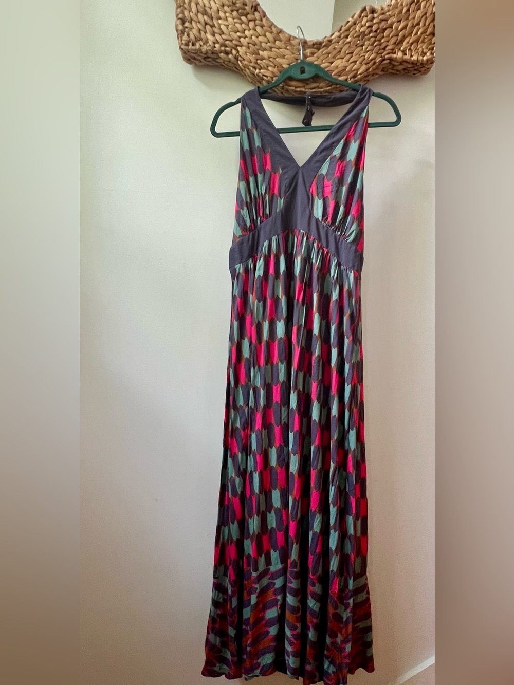 Boden Geometric Print Halter Maxi Dress US 12R Colorful Viscose